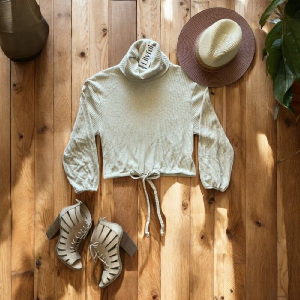 Lilyful Cropped Turtleneck Long sleeve Top NWT Size M - Picture 2 of 8
